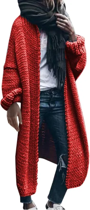 Women's Fashion Sweater Knit Coat Long Sleeve Warm Solid Color Jacket Cardigan Loose Casual Sweater Overcoat