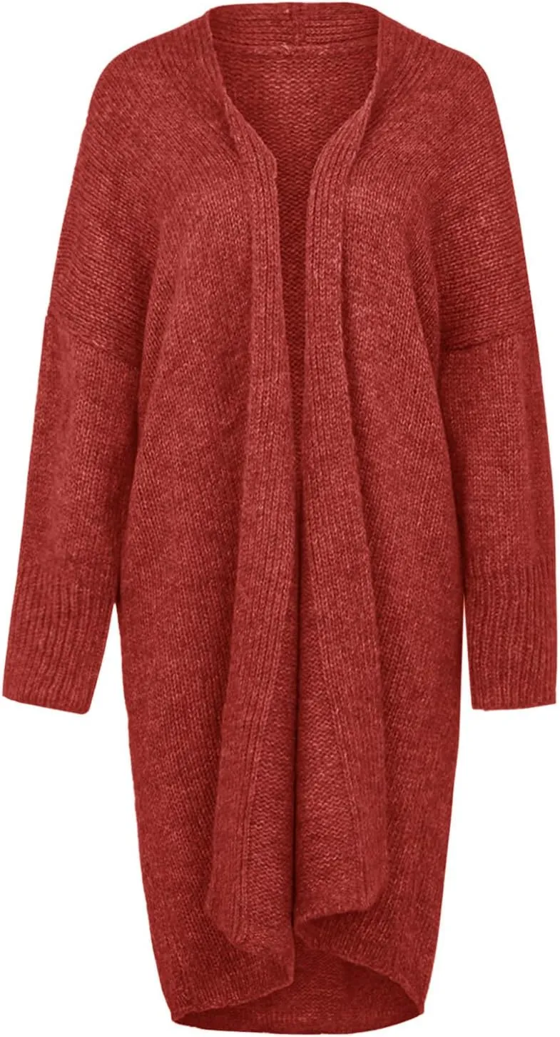 Women's Fashion Sweater Knit Coat Long Sleeve Warm Solid Color Jacket Cardigan Loose Casual Sweater Overcoat