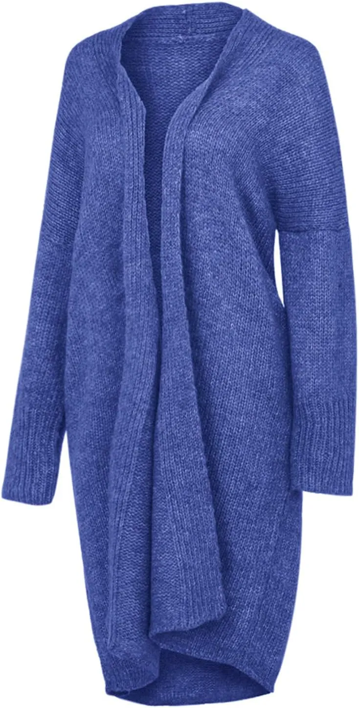 Women's Fashion Sweater Knit Coat Long Sleeve Warm Solid Color Jacket Cardigan Loose Casual Sweater Overcoat