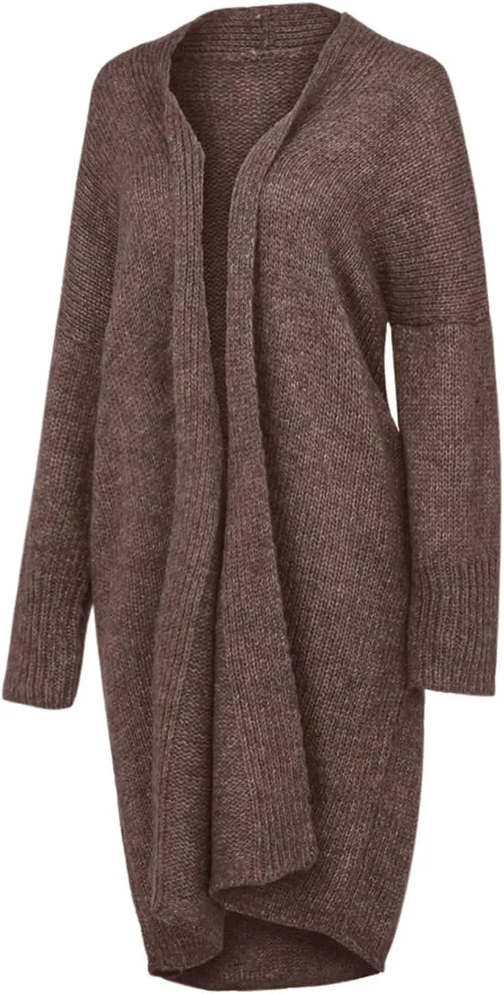 Women's Fashion Sweater Knit Coat Long Sleeve Warm Solid Color Jacket Cardigan Loose Casual Sweater Overcoat