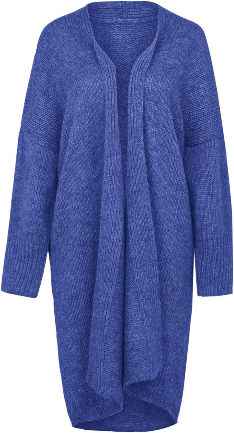 Women's Fashion Sweater Knit Coat Long Sleeve Warm Solid Color Jacket Cardigan Loose Casual Sweater Overcoat