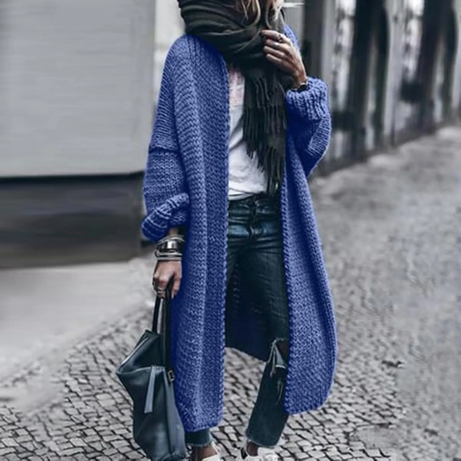 Women's Fashion Sweater Knit Coat Long Sleeve Warm Solid Color Jacket Cardigan Loose Casual Sweater Overcoat