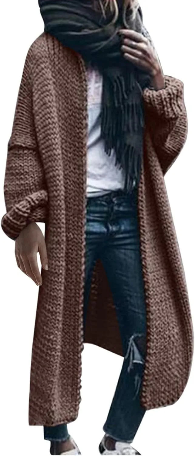 Women's Fashion Sweater Knit Coat Long Sleeve Warm Solid Color Jacket Cardigan Loose Casual Sweater Overcoat