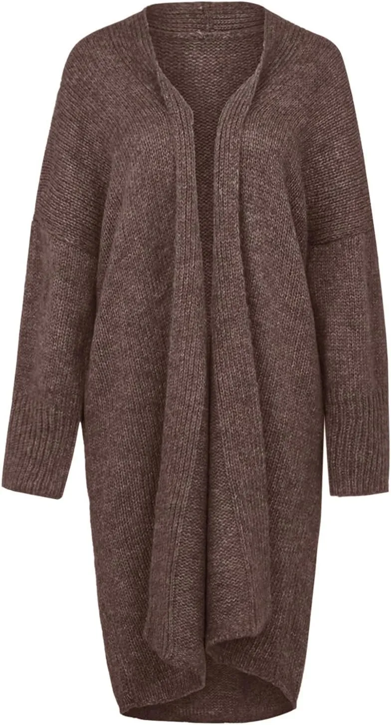 Women's Fashion Sweater Knit Coat Long Sleeve Warm Solid Color Jacket Cardigan Loose Casual Sweater Overcoat