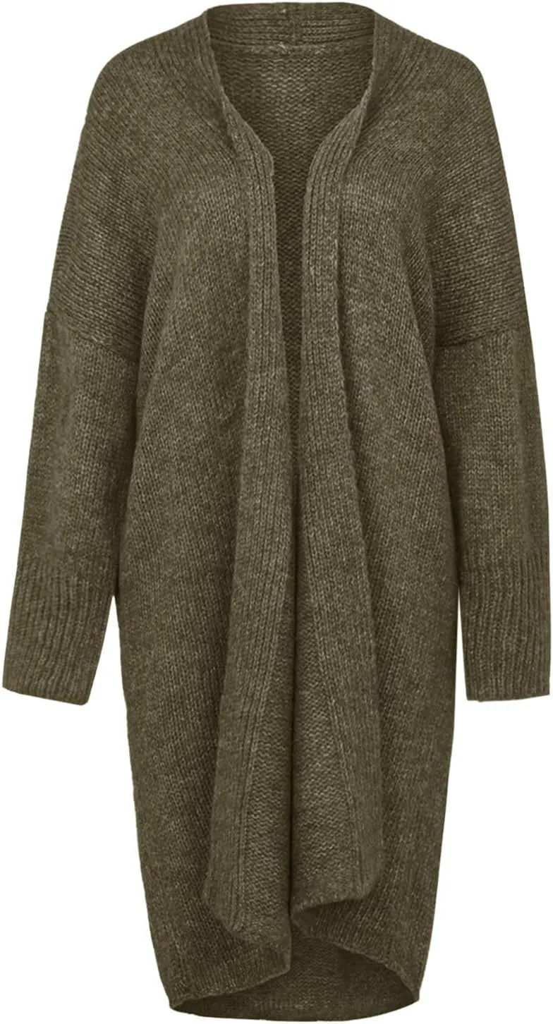 Women's Fashion Sweater Knit Coat Long Sleeve Warm Solid Color Jacket Cardigan Loose Casual Sweater Overcoat