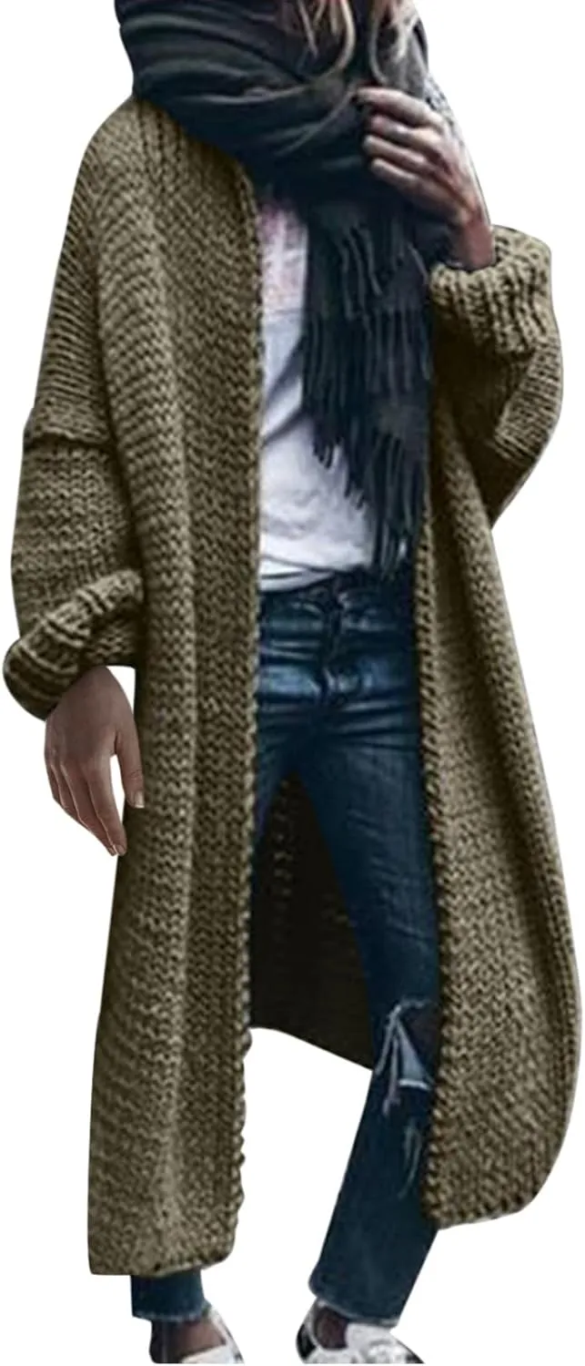 Women's Fashion Sweater Knit Coat Long Sleeve Warm Solid Color Jacket Cardigan Loose Casual Sweater Overcoat
