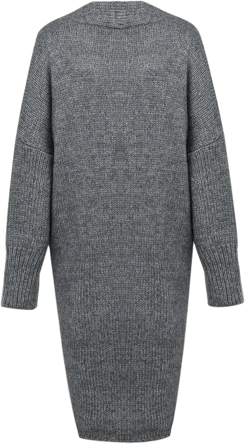 Women's Fashion Sweater Knit Coat Long Sleeve Warm Solid Color Jacket Cardigan Loose Casual Sweater Overcoat