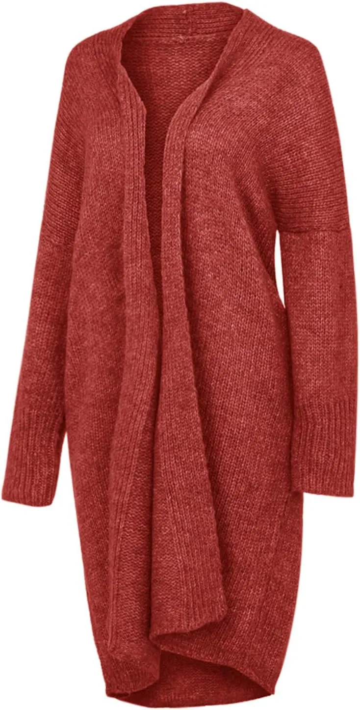 Women's Fashion Sweater Knit Coat Long Sleeve Warm Solid Color Jacket Cardigan Loose Casual Sweater Overcoat