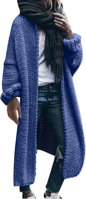 Women's Fashion Sweater Knit Coat Long Sleeve Warm Solid Color Jacket Cardigan Loose Casual Sweater Overcoat