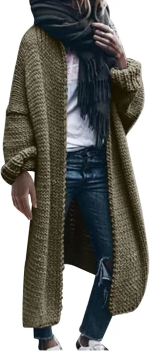 Women's Fashion Sweater Knit Coat Long Sleeve Warm Solid Color Jacket Cardigan Loose Casual Sweater Overcoat