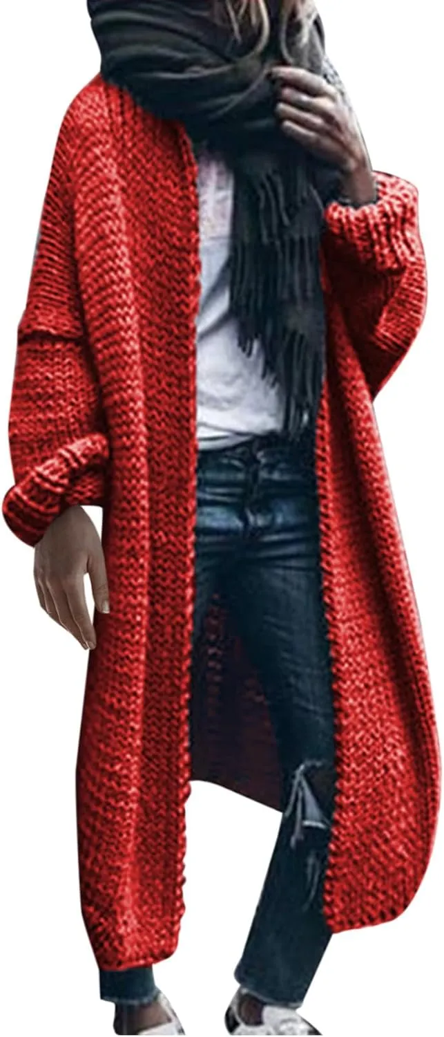 Women's Fashion Sweater Knit Coat Long Sleeve Warm Solid Color Jacket Cardigan Loose Casual Sweater Overcoat