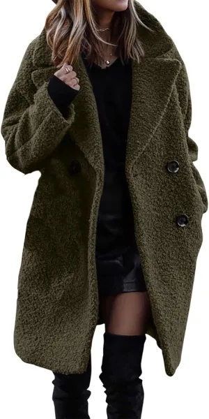 Womens Faux Fur Coat Winter Warm Fuzzy Fleece Long Jackets Oversized Lapel Button Open Front Cardigan Coats