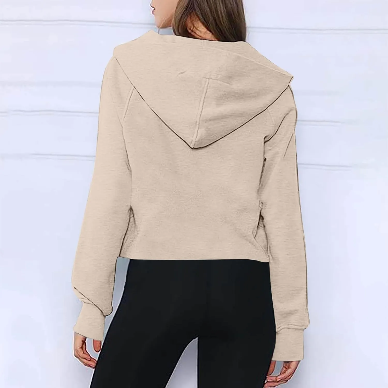 Womens Fleece Lined Oversized Sweatshirts Half Zip Cropped Hoodies Pullover Long Sleeve Crop Tops Sweater with Pocket