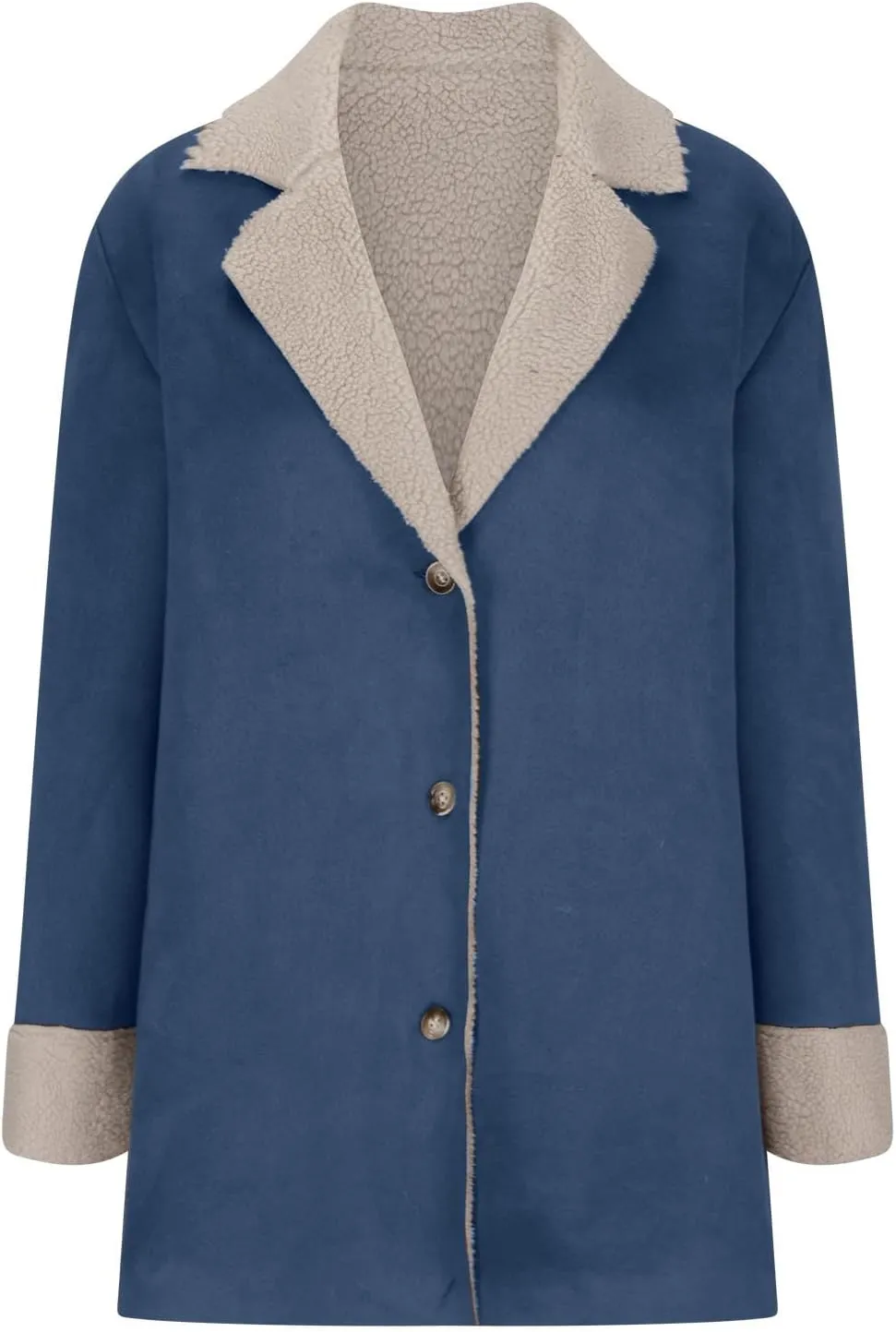 Womens Fleece Sherpa Lined Jackets Lapel Oversized Winter Coats Fuzzy Soft Overcoat Casual Pea Trench Coats Outerwear