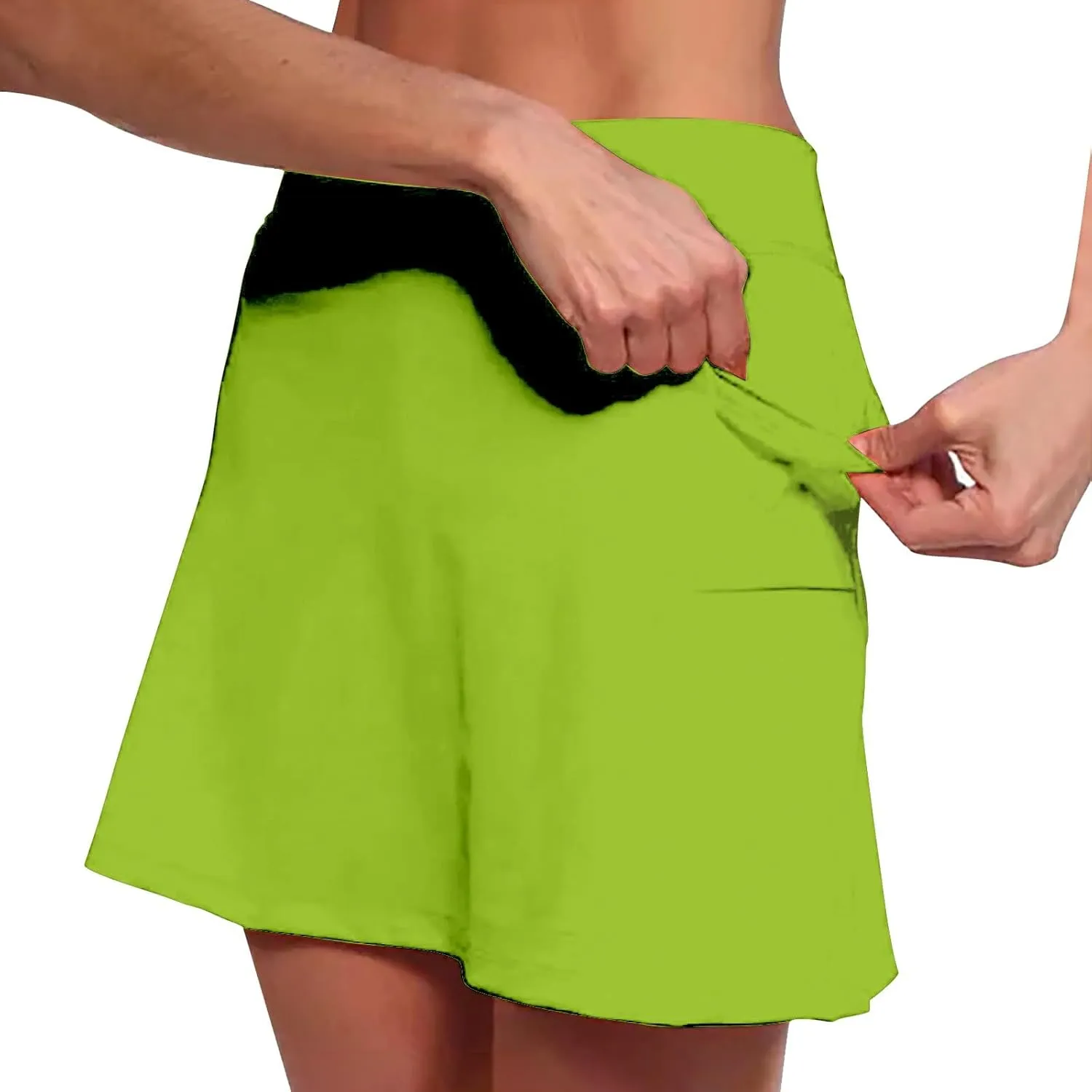 Womens Golf Pleated Tennis Skirts Solid Color Style Soft Culottes Skinny Mid Waisted Athletic Sport Short Skirts