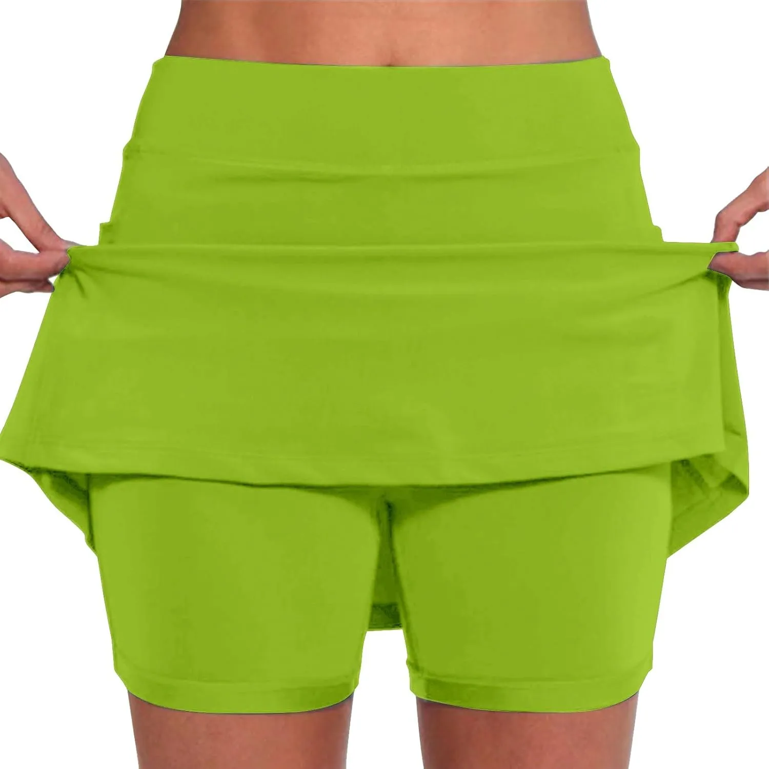 Womens Golf Pleated Tennis Skirts Solid Color Style Soft Culottes Skinny Mid Waisted Athletic Sport Short Skirts