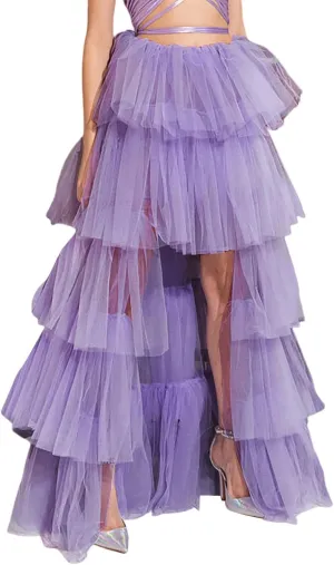 Women's High Low Tulle Skirts Elastic Waist Layered Ruffles Mesh Long Tutu Tiered Skirt Festival Performance Costumes