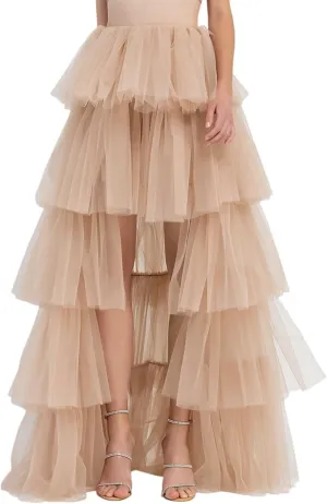 Women's High Low Tulle Skirts Elastic Waist Layered Ruffles Mesh Long Tutu Tiered Skirt Festival Performance Costumes
