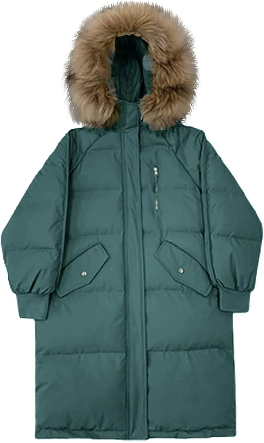 Women's Hooded Warm Winter Down Coat Oversized Pockets Quilted Thicken Puffer Jacket Outerwear with Faux Fur Hood