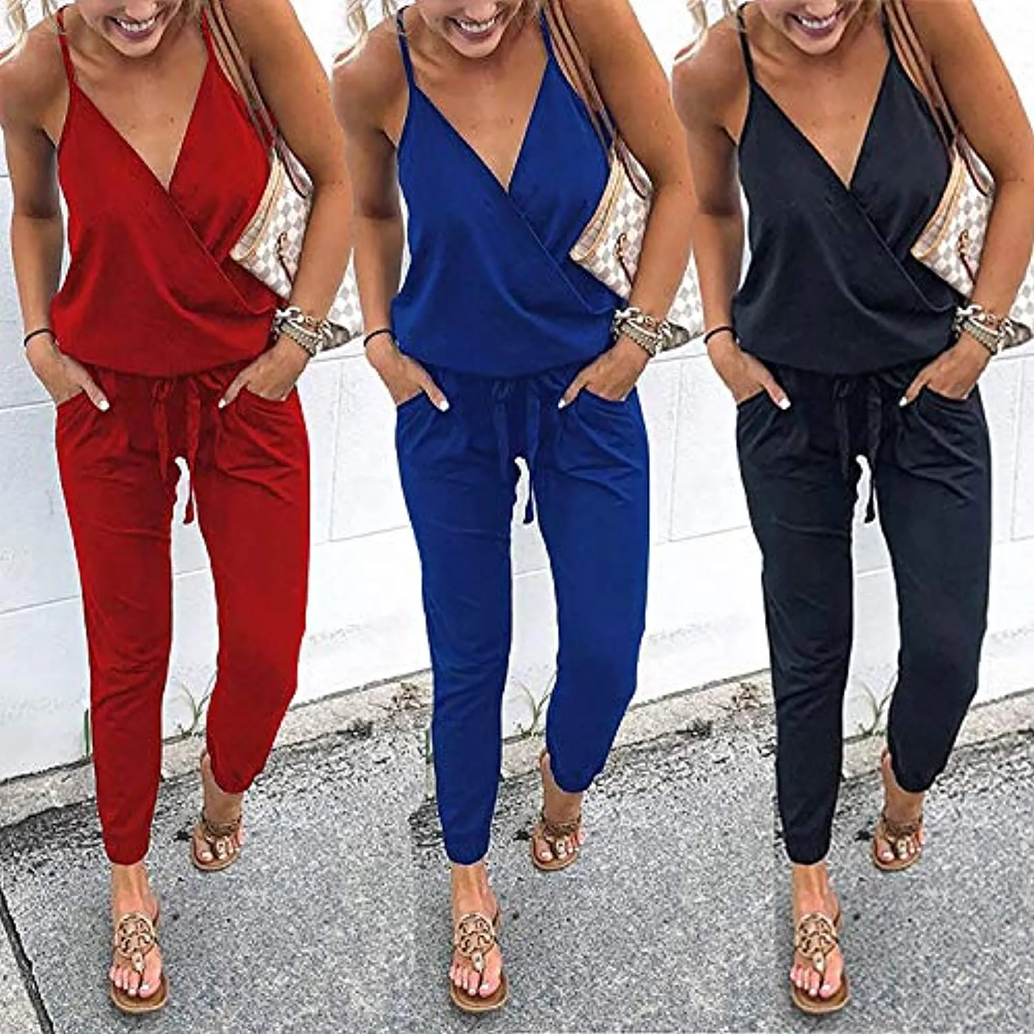 Women's Jumpsuits Rompers V Neck Spaghetti Strap Jumpsuits