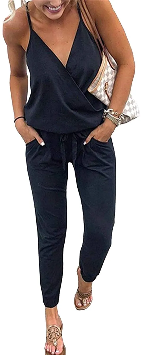Women's Jumpsuits Rompers V Neck Spaghetti Strap Jumpsuits