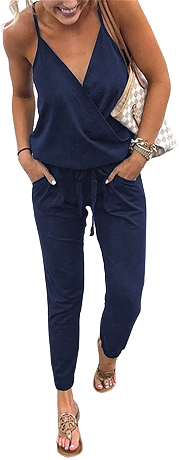 Women's Jumpsuits Rompers V Neck Spaghetti Strap Jumpsuits