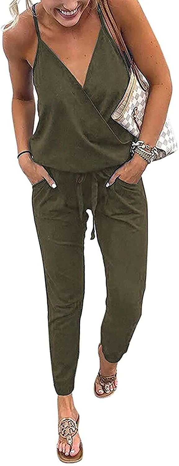 Women's Jumpsuits Rompers V Neck Spaghetti Strap Jumpsuits
