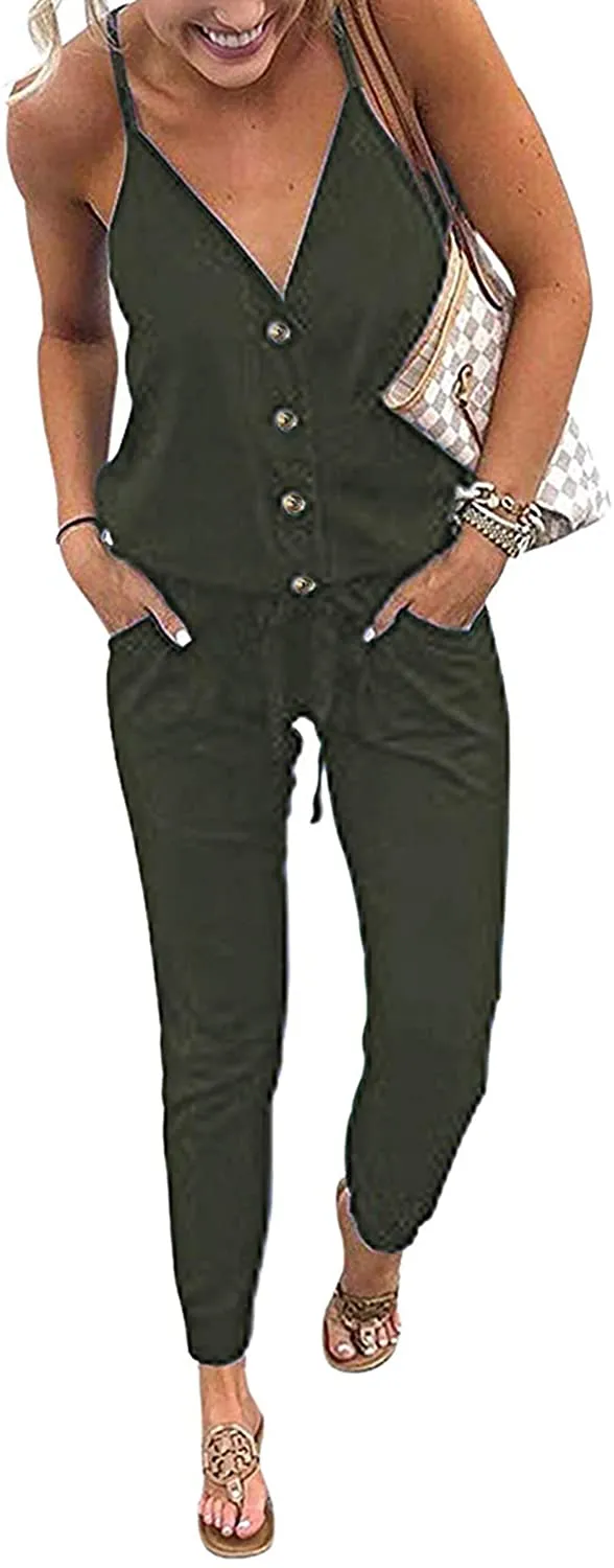 Women's Jumpsuits Rompers V Neck Spaghetti Strap Jumpsuits