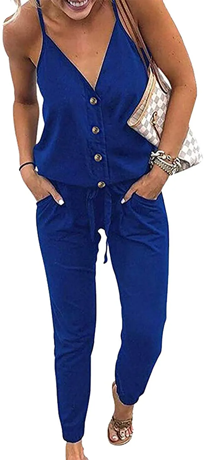Women's Jumpsuits Rompers V Neck Spaghetti Strap Jumpsuits