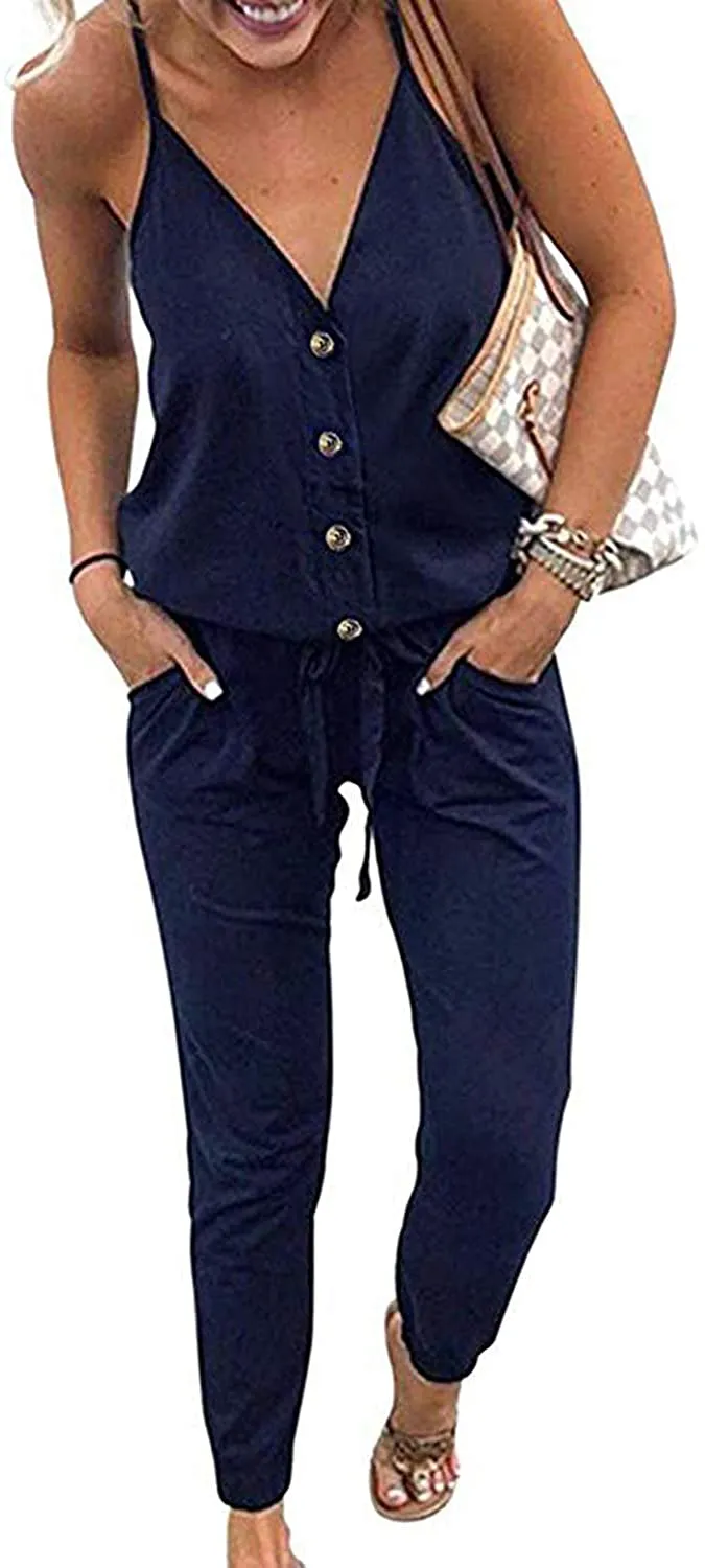 Women's Jumpsuits Rompers V Neck Spaghetti Strap Jumpsuits