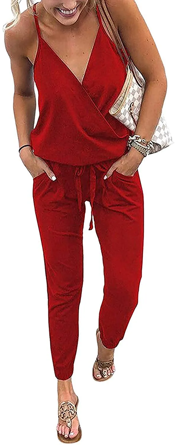 Women's Jumpsuits Rompers V Neck Spaghetti Strap Jumpsuits