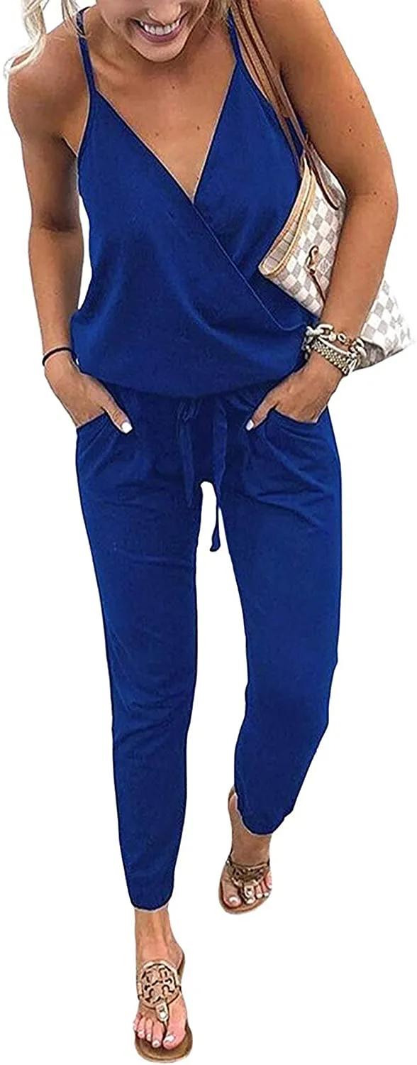 Women's Jumpsuits Rompers V Neck Spaghetti Strap Jumpsuits