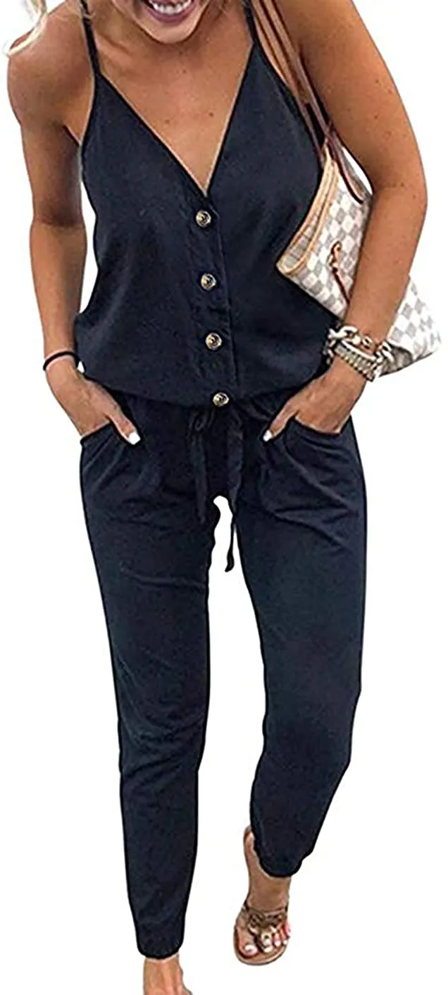 Women's Jumpsuits Rompers V Neck Spaghetti Strap Jumpsuits
