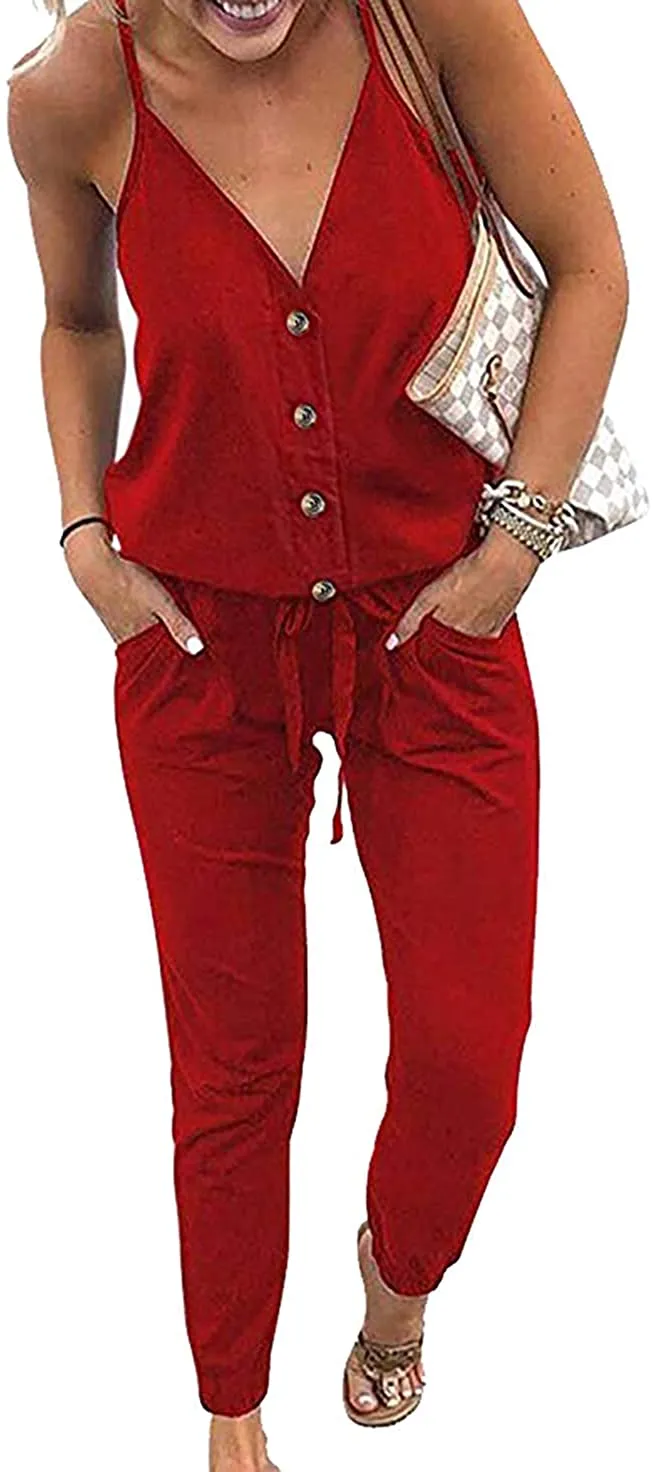 Women's Jumpsuits Rompers V Neck Spaghetti Strap Jumpsuits