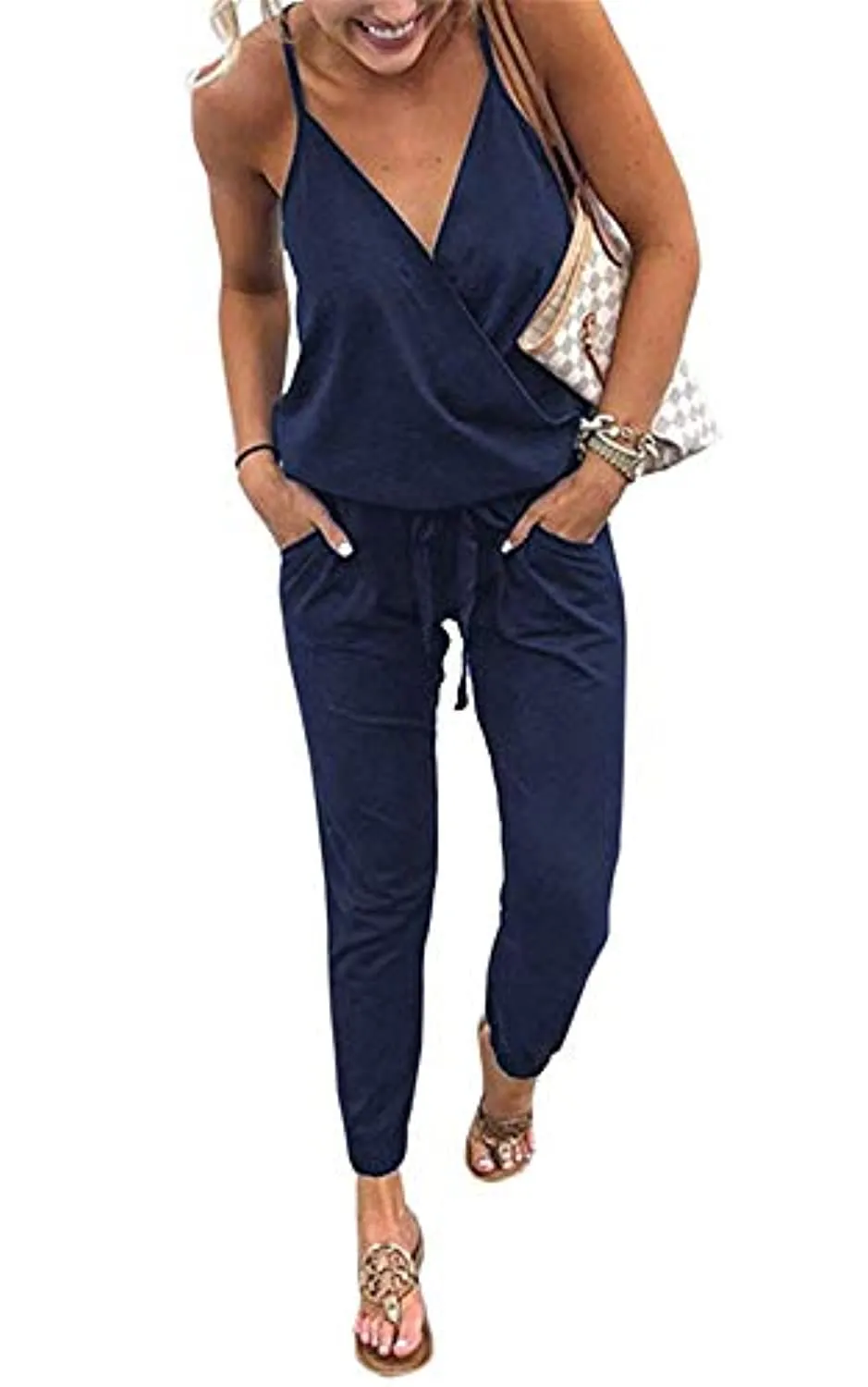 Women's Jumpsuits Rompers V Neck Spaghetti Strap Jumpsuits