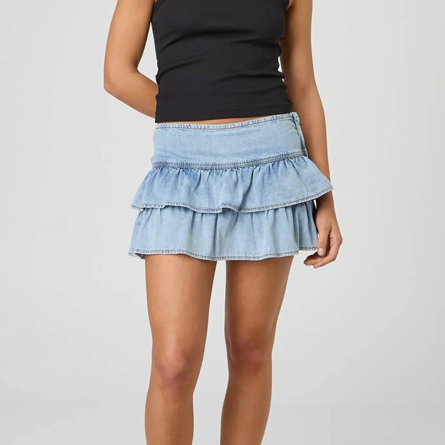 Women's Layered Ruffle Denim Skirts Fashion Mid Waist Jean Mini Skirts A-line Skirts Y2K Streetwear