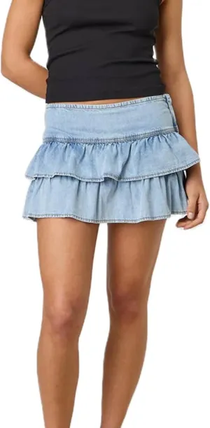 Women's Layered Ruffle Denim Skirts Fashion Mid Waist Jean Mini Skirts A-line Skirts Y2K Streetwear