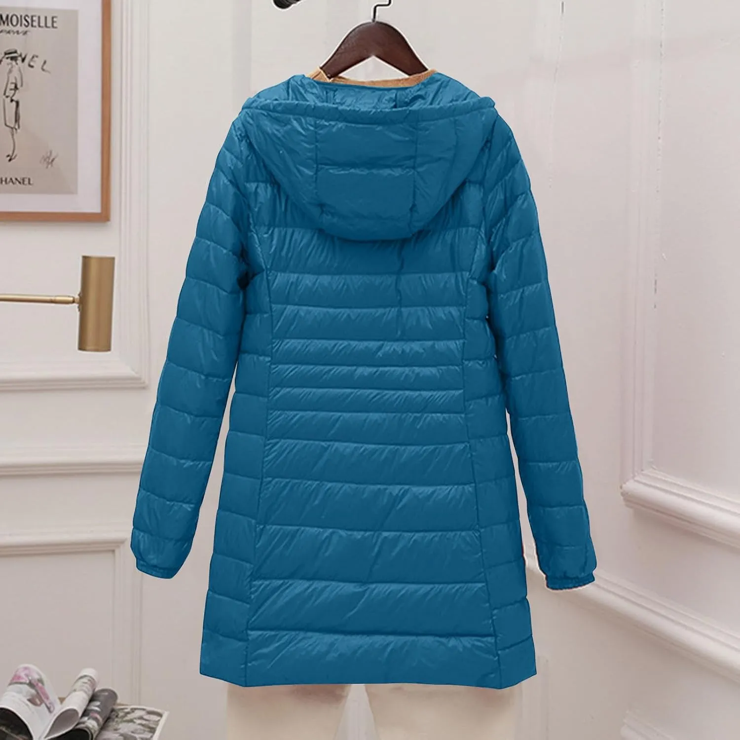 Womens Lightweight Long Puffer Jacket Winter Warm Packable Down Coat Oversized Zip Up Long Sleeve Outerwear With Hood