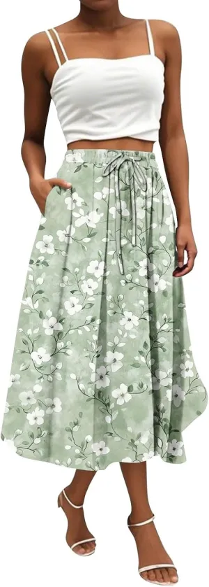 Women's Long Skirts 2025 Bohemian Skirts Flowy High Waist A Line Summer Pleated Skirts, S-2XL