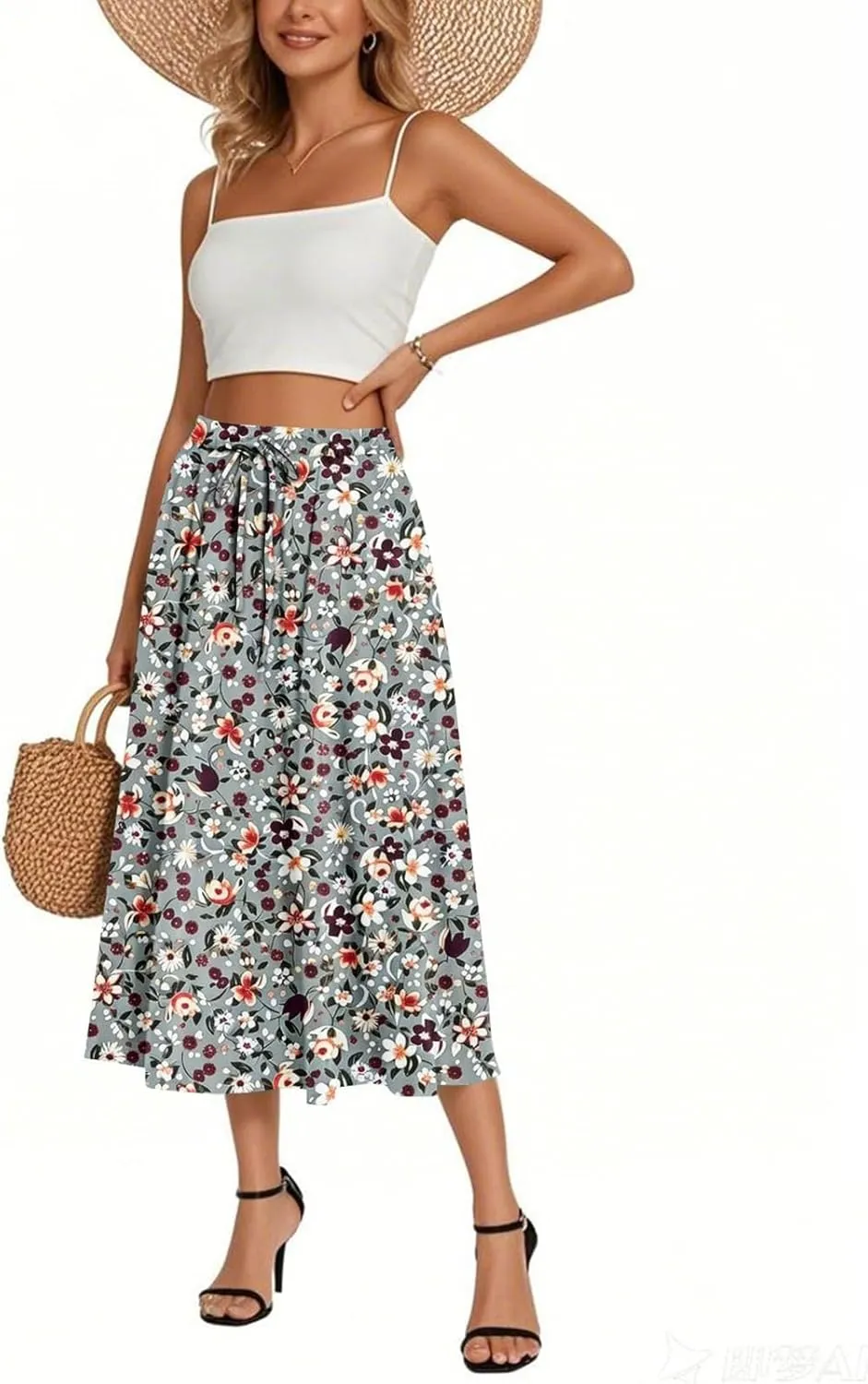 Women's Long Skirts 2025 Bohemian Skirts Flowy High Waist A Line Summer Pleated Skirts, S-2XL