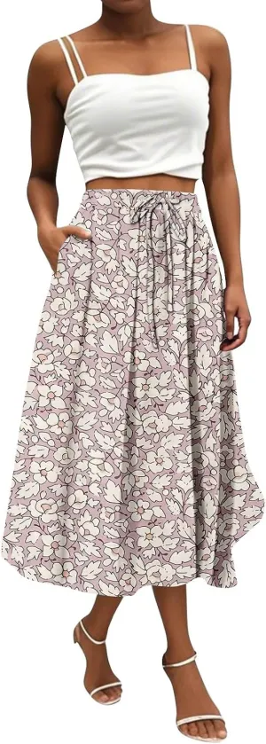 Women's Long Skirts 2025 Bohemian Skirts Flowy High Waist A Line Summer Pleated Skirts, S-2XL