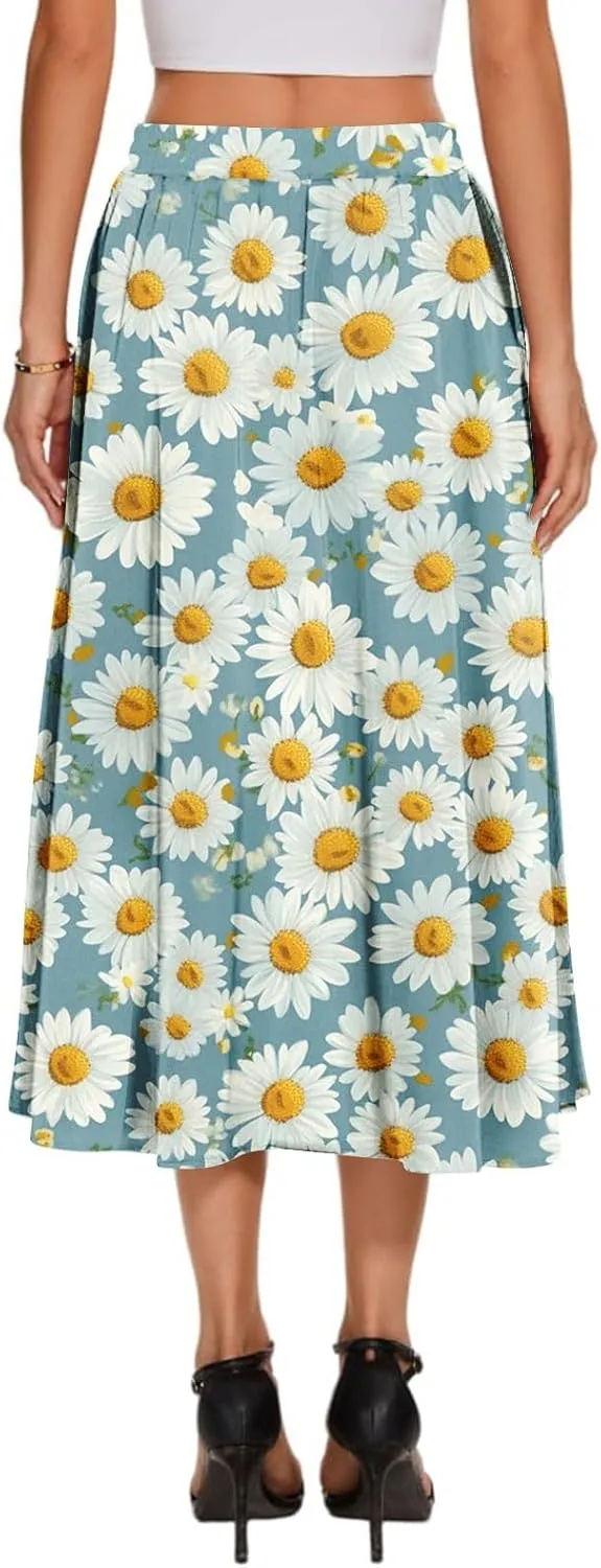 Women's Long Skirts 2025 Bohemian Skirts Flowy High Waist A Line Summer Pleated Skirts, S-2XL