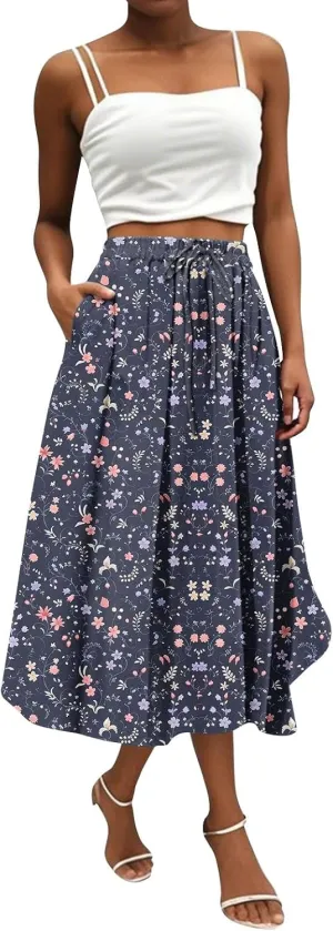 Women's Long Skirts 2025 Bohemian Skirts Flowy High Waist A Line Summer Pleated Skirts, S-2XL