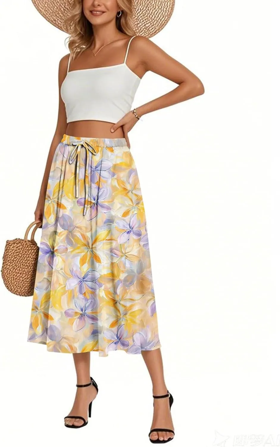 Women's Long Skirts 2025 Bohemian Skirts Flowy High Waist A Line Summer Pleated Skirts, S-2XL