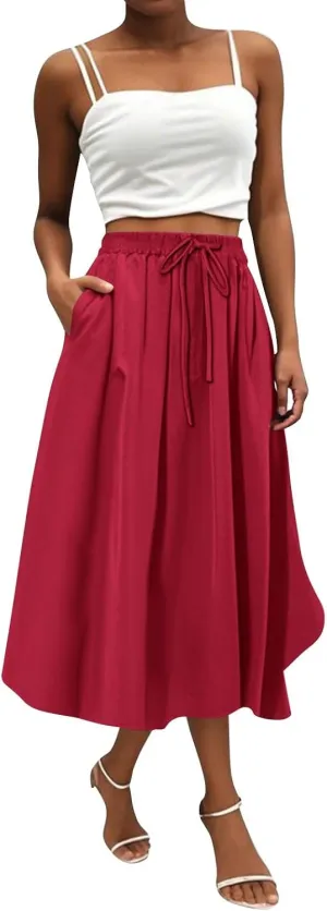 Women's Long Skirts 2025 Bohemian Skirts Flowy High Waist A Line Summer Pleated Skirts, S-2XL