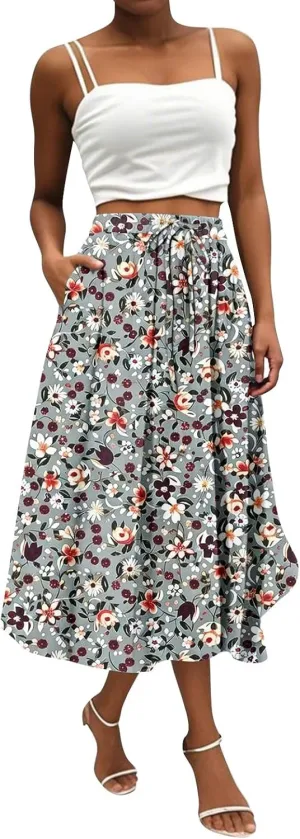 Women's Long Skirts 2025 Bohemian Skirts Flowy High Waist A Line Summer Pleated Skirts, S-2XL