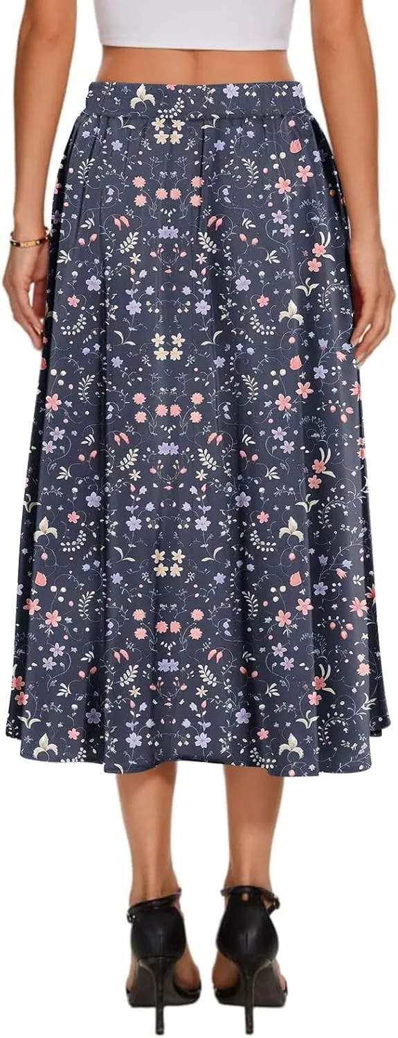 Women's Long Skirts 2025 Bohemian Skirts Flowy High Waist A Line Summer Pleated Skirts, S-2XL