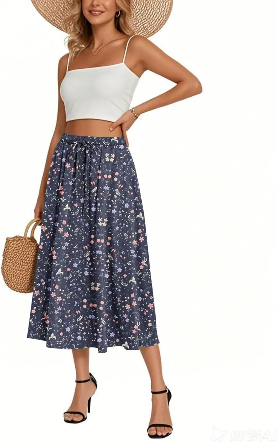 Women's Long Skirts 2025 Bohemian Skirts Flowy High Waist A Line Summer Pleated Skirts, S-2XL