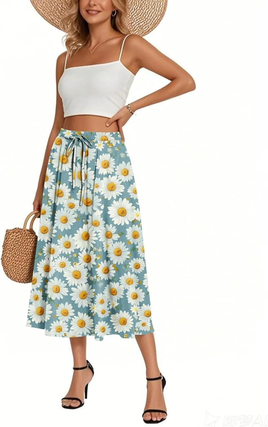Women's Long Skirts 2025 Bohemian Skirts Flowy High Waist A Line Summer Pleated Skirts, S-2XL