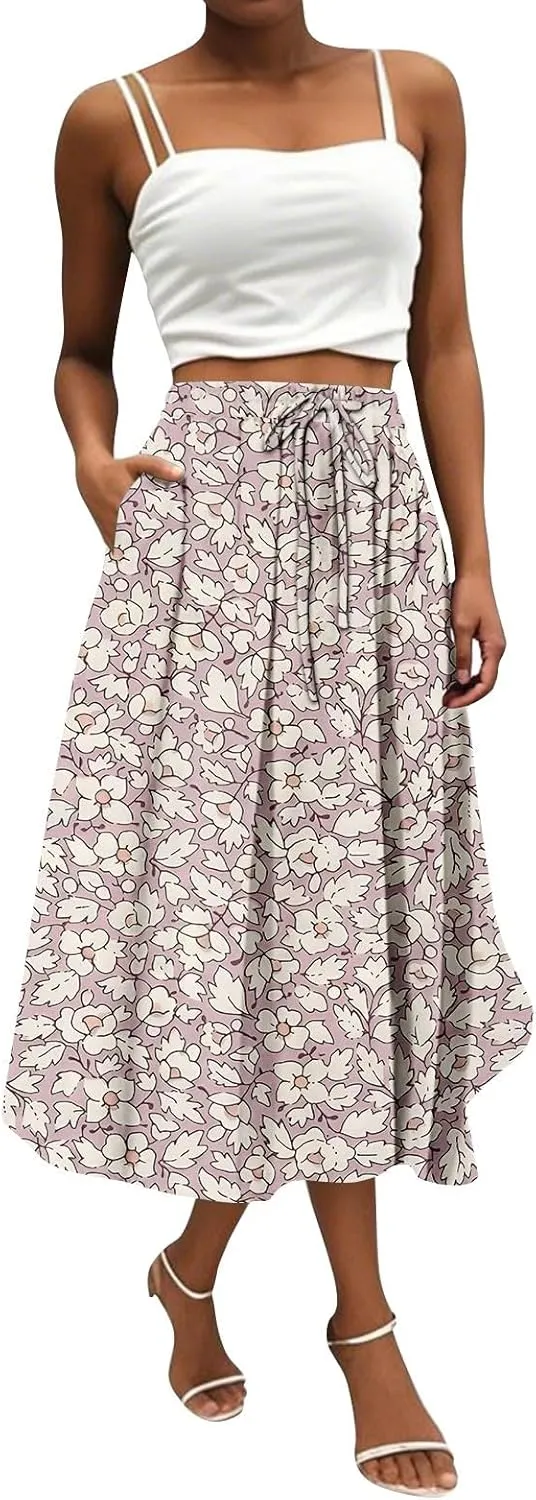 Women's Long Skirts 2025 Bohemian Skirts Flowy High Waist A Line Summer Pleated Skirts, S-2XL